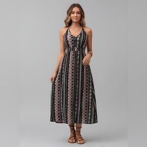 Boho Halter A-Line Dress With Belted Waist